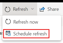 Screenshot of Power BI service's Schedule refresh menu item.