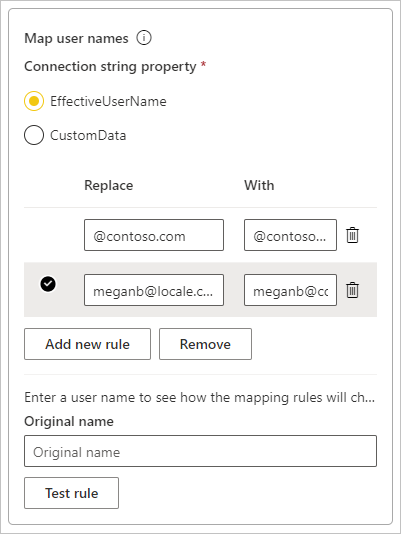 Screenshot of example mapping rules.