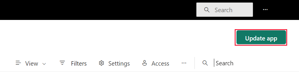 Screenshot of the Power BI service, highlighting the Update app button