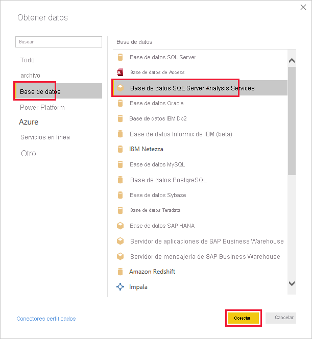 Conexión a la base de datos de SQL&nbsp;Server Analysis Services