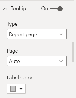 Captura de pantalla que muestra el cuadro de diálogo del tooltip de la página de informe.