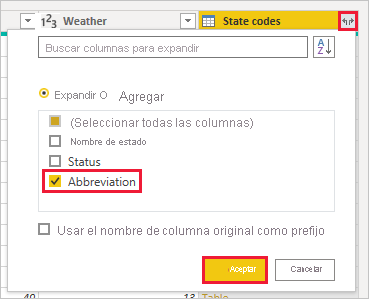 Screenshot of Power B I Desktop showing the State Codes Abbreviation column.