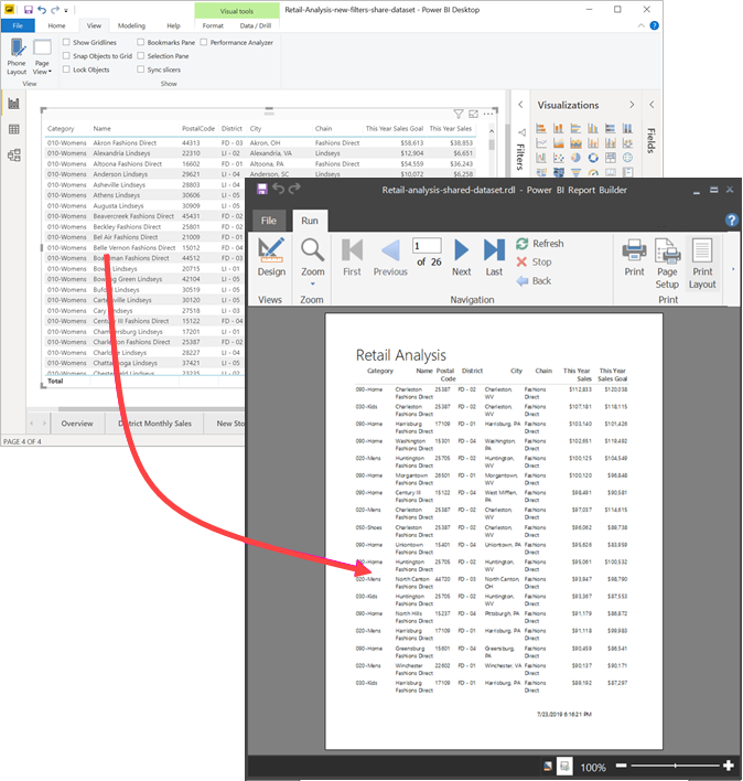 Captura de pantalla de un informe paginado de Report Builder impreso desde Power BI Desktop.