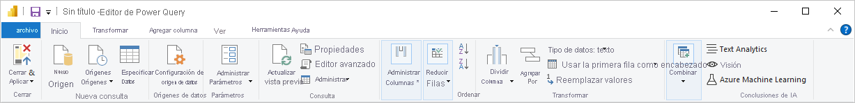 Screenshot of Power BI Desktop showing the Power Query Editor query ribbon.