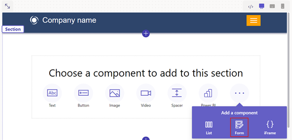 A icona de formulario na barra de compoñentes.