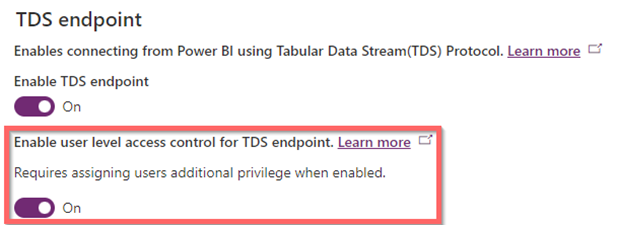 Activar o control de acceso a nivel de usuario para a configuración do punto final de TDS