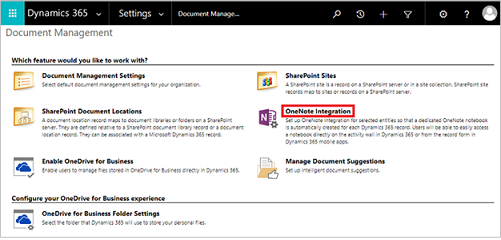 Escolla OneNote Integración.