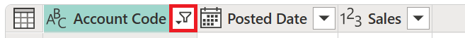 Captura de pantalla del icono de filtro aplicado en el encabezado de una columna.