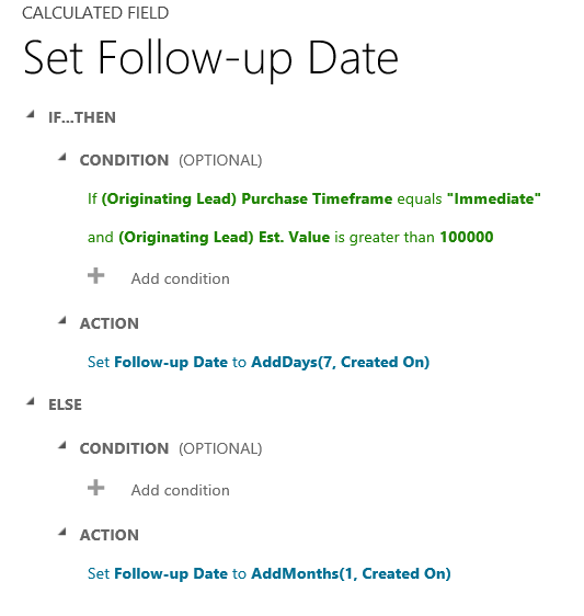Establecer a data seguimento Se- Entón & Outro en Dynamics 365.