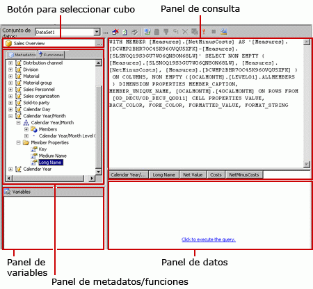 Diseñador de consultas SAP BW MDX en vista de consulta