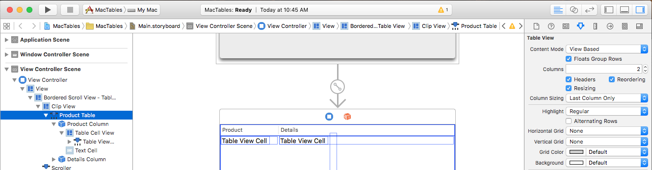 La captura de pantalla muestra el Interface Builder donde puede seleccionar Reordenar en el Inspector de atributos.