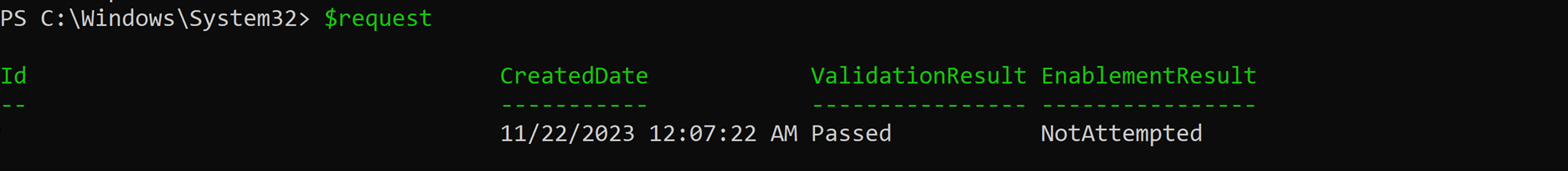 Salida de solicitud de CKO