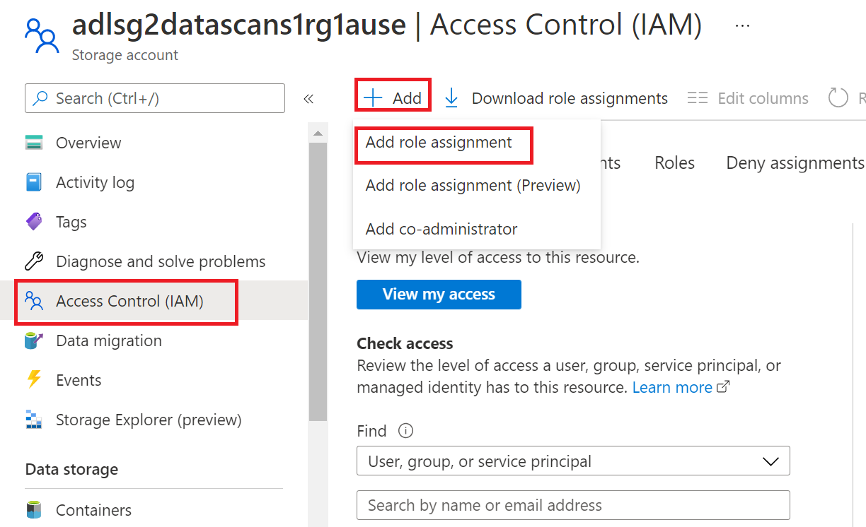 Captura de pantalla que muestra el control de acceso de la cuenta de almacenamiento