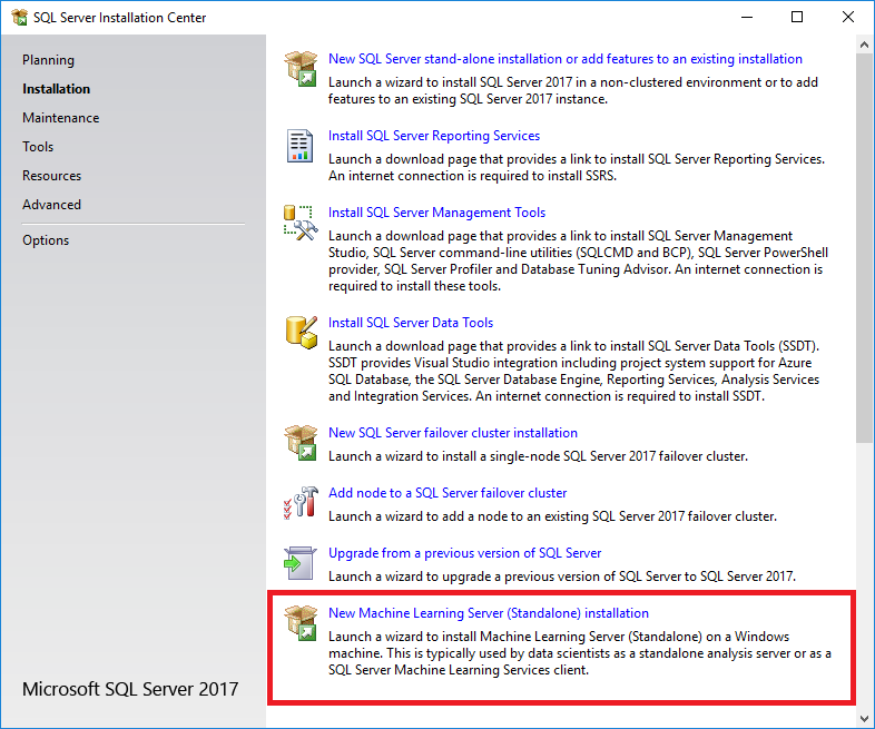 Instalación de Machine Learning Server (independiente)