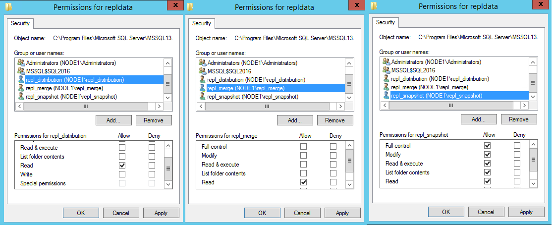 Permisos de usuario para datos de replicación