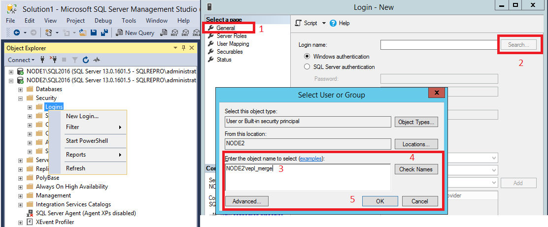 Selecciones para configurar el inicio de sesión