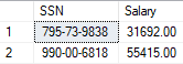 Captura de pantalla de los resultados de texto no cifrado de columnas cifradas.