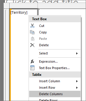 Captura de pantalla que muestra cómo eliminar una columna del informe de forma libre de Report Builder.