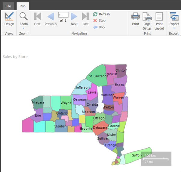 Captura de pantalla que muestra una vista previa del mapa de Report Builder recién creado.