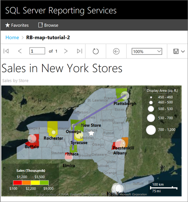 Captura de pantalla que muestra el mapa de Report Builder completado en el portal.