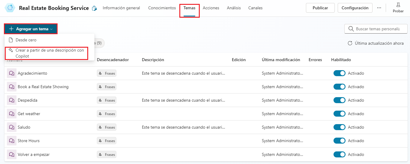 Captura de pantalla de la opción