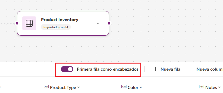 Captura de pantalla de la vista previa de la tabla