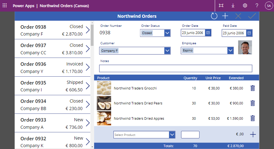 Captura de pantalla en la que se muestra una aplicación de lienzo