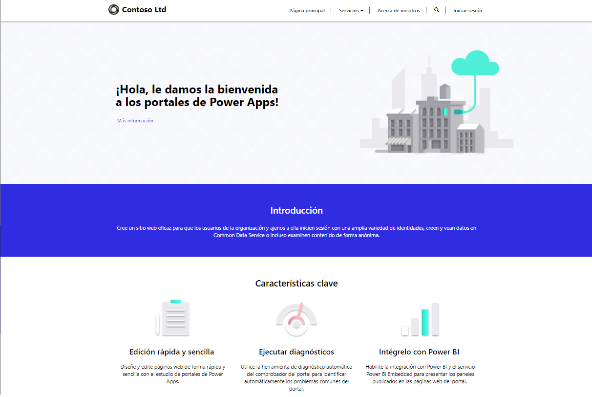 Captura de pantalla de una página de Power Pages
