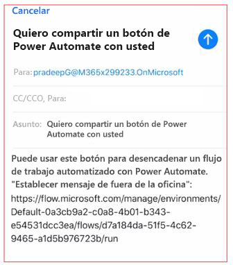 Captura de pantalla del dispositivo móvil de correo electrónico con el botón Compartir.