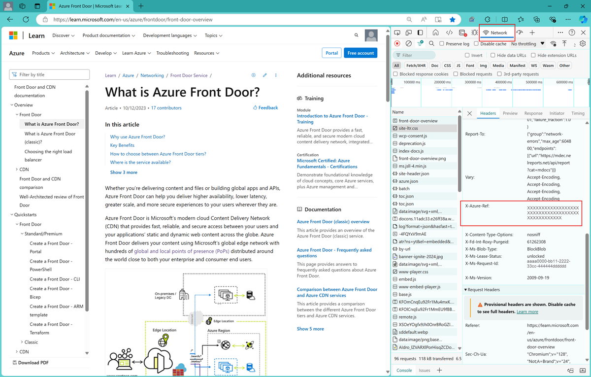 Captura de pantalla del ejemplo de RefString en el navegador Microsoft Edge.