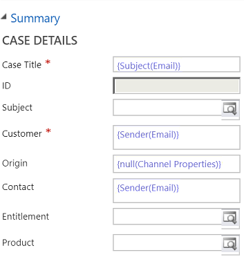 Captura de pantalla que muestra el valor establecido para los campos Customer y Contact.