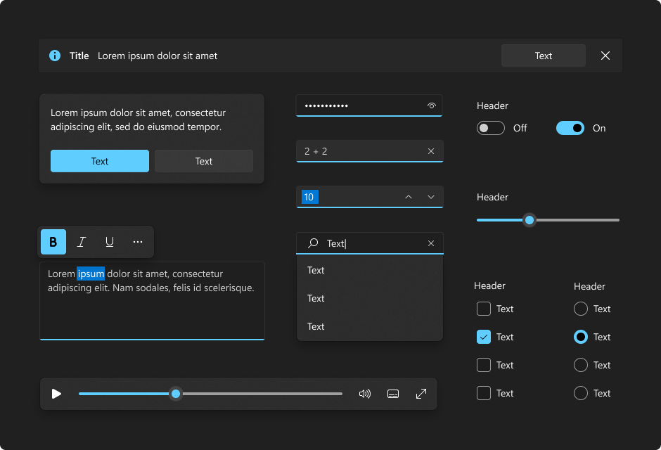 Controles variados en modo oscuro