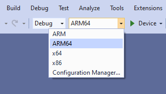 Configuración de compilación ARM64 en Visual&nbsp;Studio