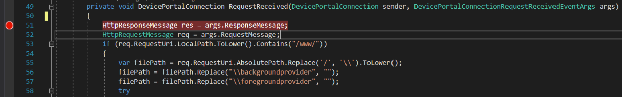 punto de interrupción en el controlador de recepción de solicitudes