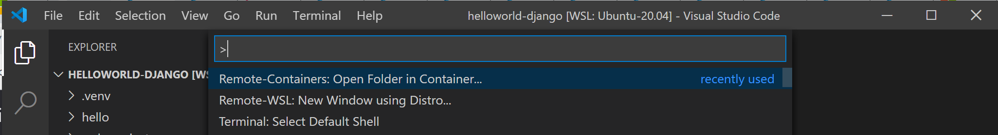 Comando Dev Containers de VS Code