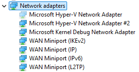 Captura de pantalla de la lista de adaptadores de red