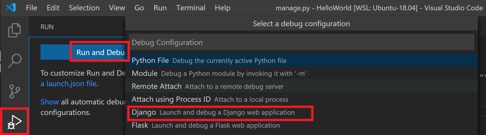 Configuración de ejecución y depuración de VS Code