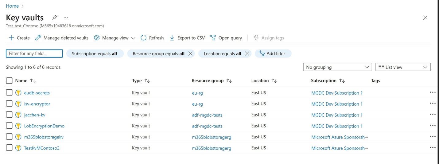 Screenshot of the AKVs listed on the home page