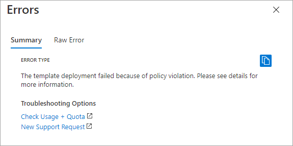 Screenshot showing a policy violation.