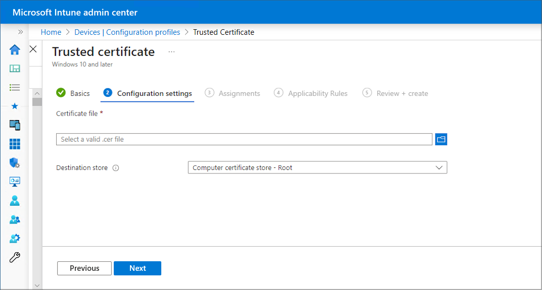 Create a profile and upload a trusted certificate