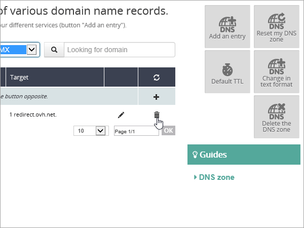 מחיקת רשומת MX ב- OVH.