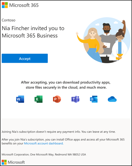 צילום מסך: קבל הזמנה להצטרף לארגון Microsoft 365 לעסקים