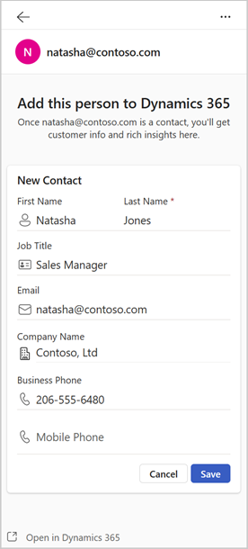 Screenshot showing how to create a contact inline.