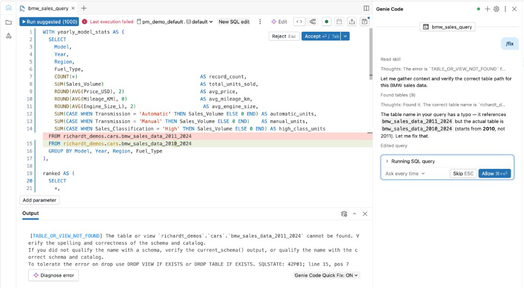 Assistant debugging example in SQL.