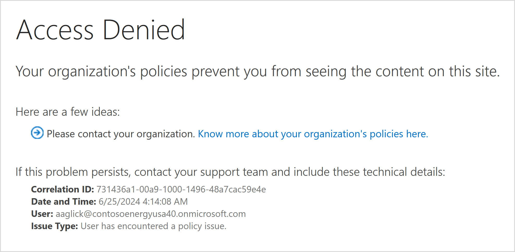 Screenshot that shows learn more link for Restricted Access Control.