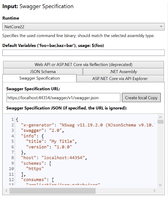 Create local copy of Swagger specification