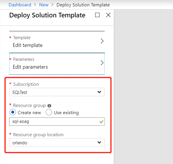 Create custom deployment Choose subscription in Azure Stack Hub administrator portal