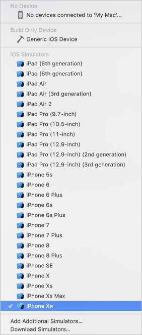 Screenshot of the simulator selection target.