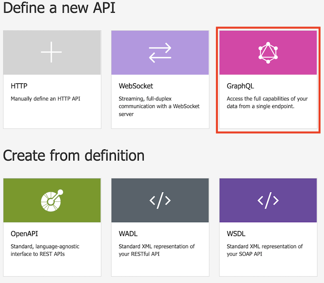 Screenshot of selecting GraphQL icon from list of APIs.