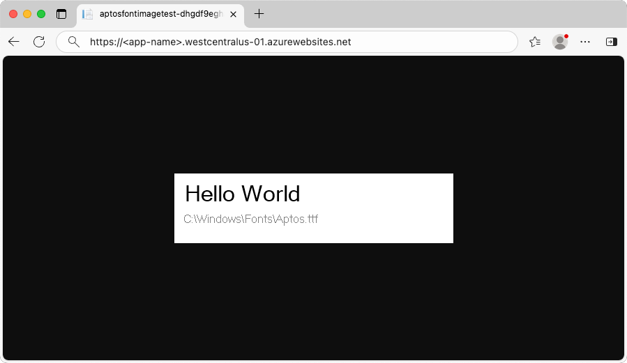 Screenshot that shows the sample app using C:\Windows\Fonts\Aptos.TTF.